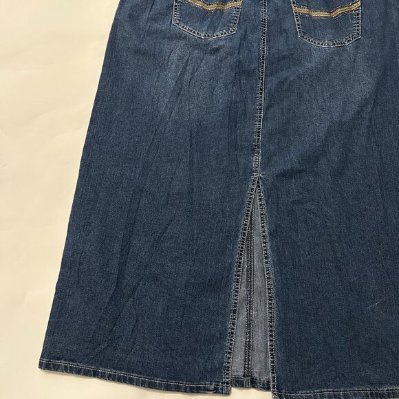 Cato Womens Denim Jean Maxi Skirt Back Slit Embroidered Pockets Size 18W Y2K - Picture 11 of 16